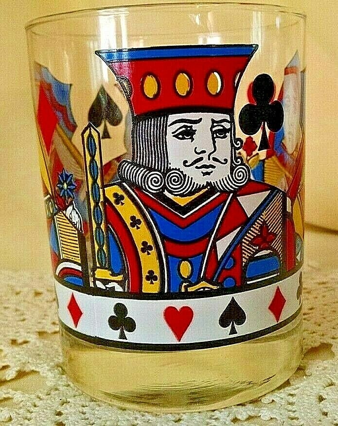 POKER CARDS GLASS KING QUEEN VINTAGE UNMARKED DIAMONDS HEARTS SPADES
