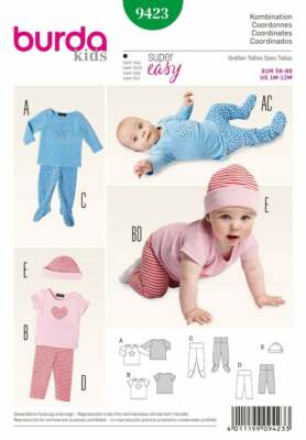 burda style Nr. 9423 Shirt und Hose und Mütze Gr. 35 - 80