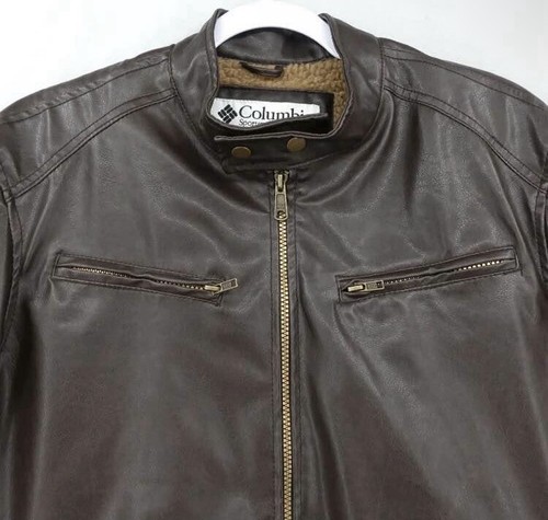 Bomber Columbia uomo XL marrone ecopelle full zip foderato sherpa pesante - Foto 3 di 6