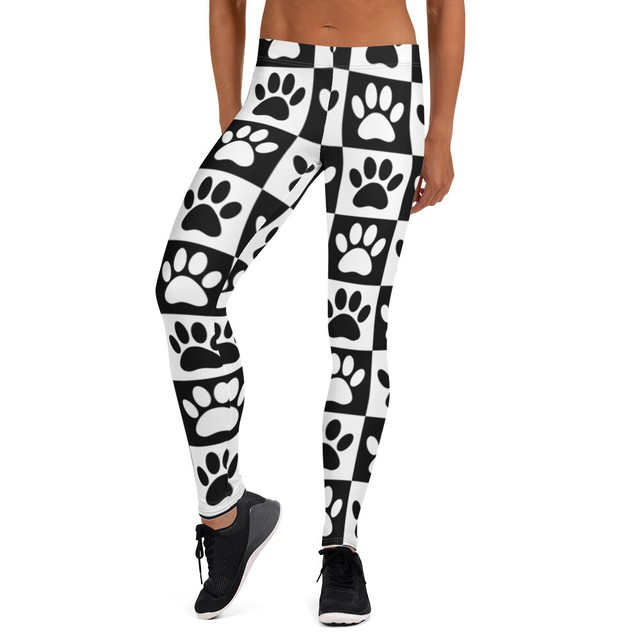 Dog Paw Print Checkerboard Leggings For Women Black & White Pattern eBay