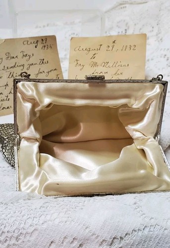 Silver Mesh Beaded Evening Purse Cocktail Bag Prom Wedding Hand Written Note - Picture 11 of 15