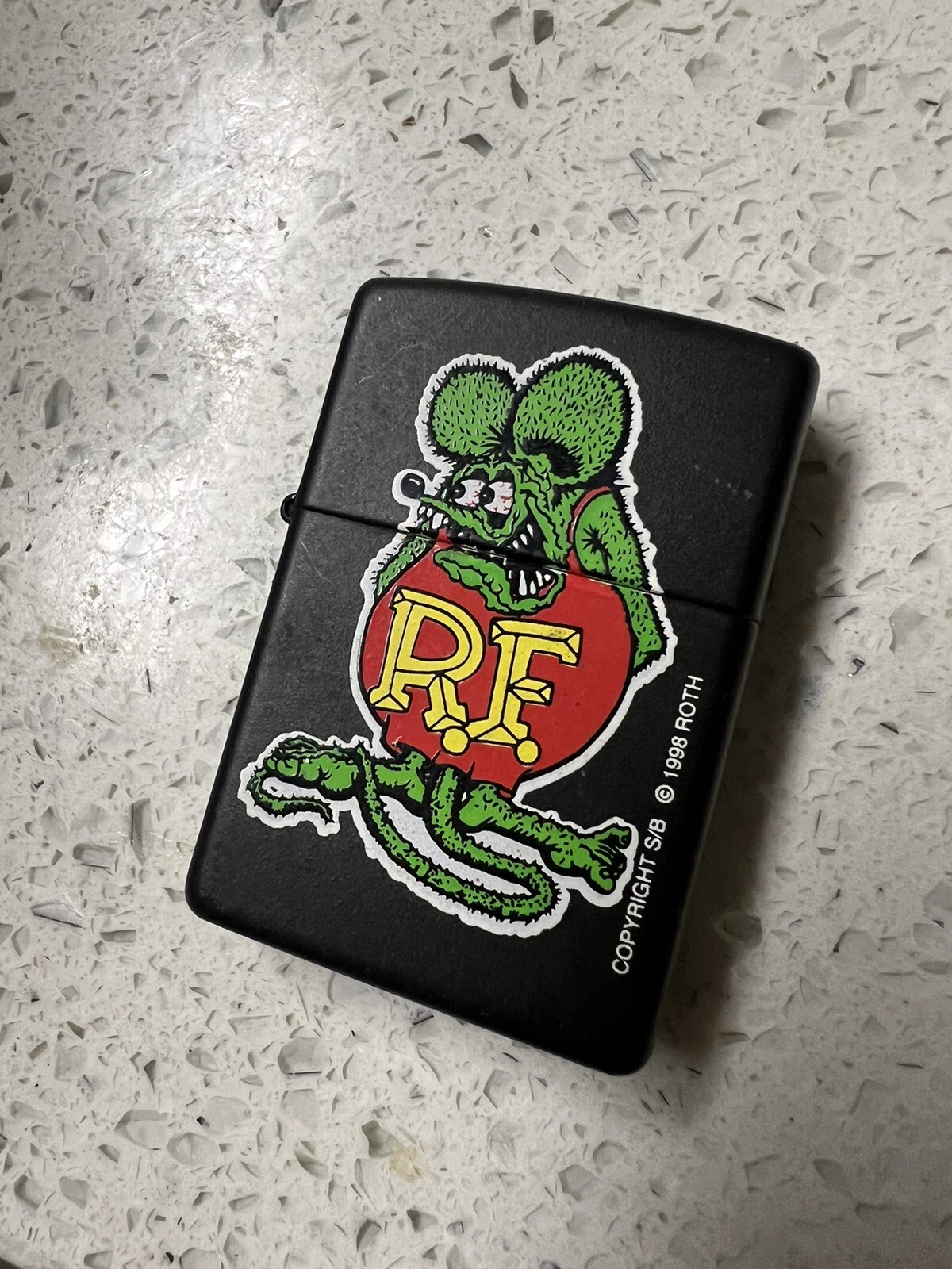 Rare Vintage 90’s Hot Rod Primer BLACK Rat Fink Zippo lighter Ed Roth
