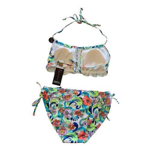Juniors Neckholder Seitenkrawatte Badeanzug XL 15-17 Bikini Blumenmuster weiß bunt - Bild 3 von 3