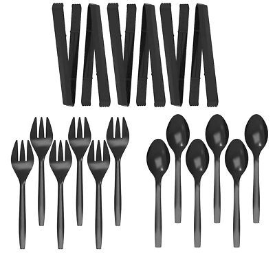 Black Plastic Serving Utensils Set Kitchen Dining Party 9 inch 18 Piece