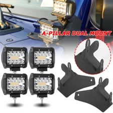 4" 180W LED Work Lights+A-Pillar Dual Mount Brackets for 18-22 Jeep Wrangler JL