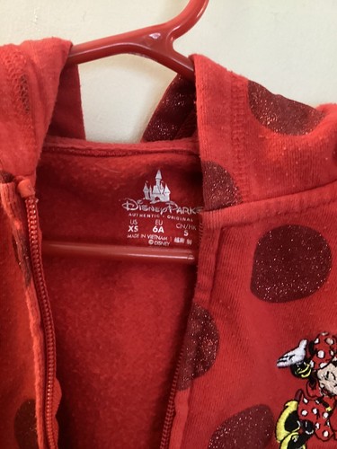 Walt Disney World Disney Parks Girls XS 4/5 Red Hoodie Burgundy Glitter Polkadot - Picture 4 of 4