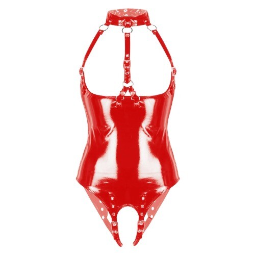Erotic Bodycon Bodysuit CuplessCrotchless Teddy Lingerie Wetlook Latex Catsuit - Picture 8 of 25