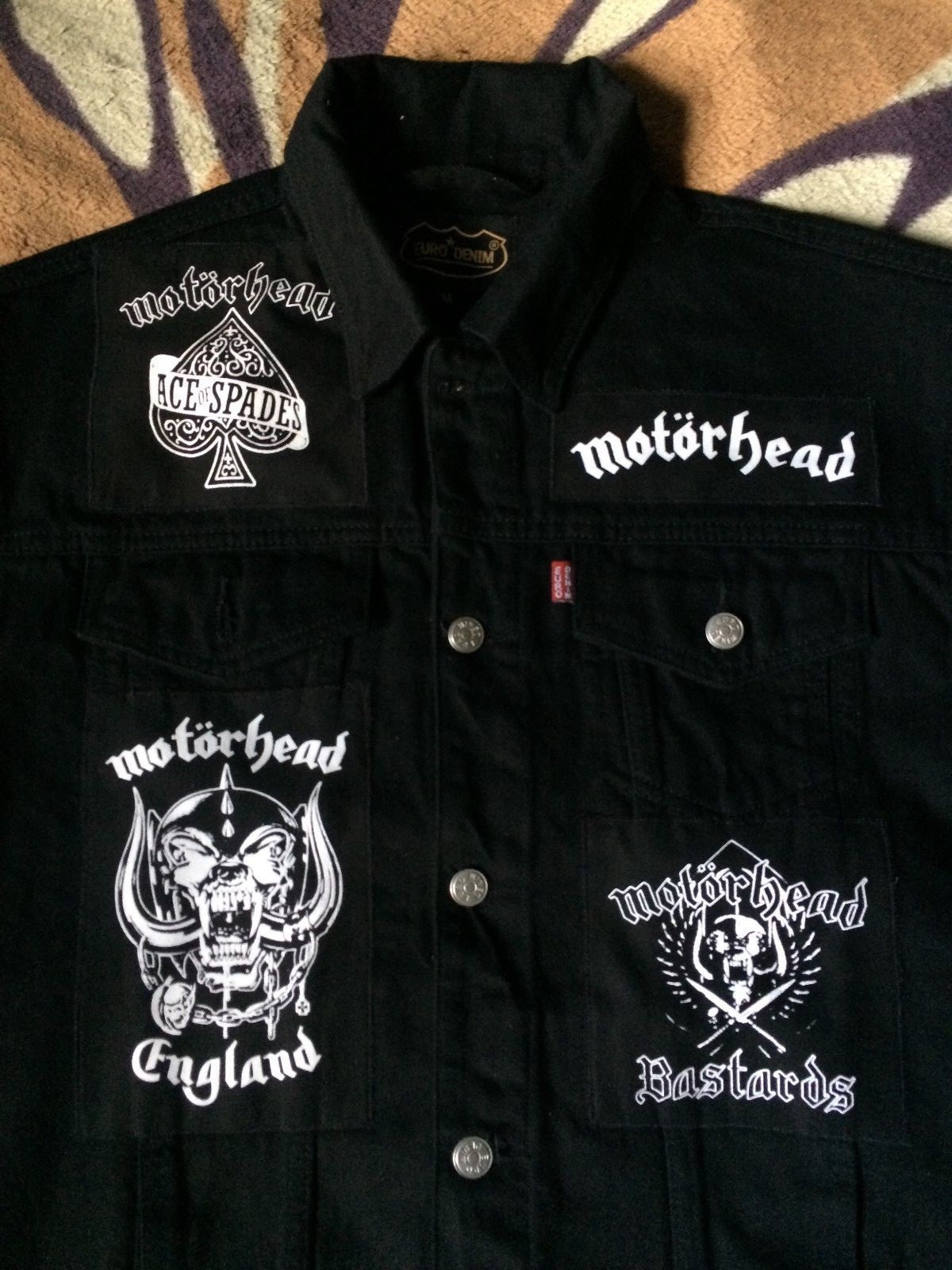 Motorhead Mens' Black Denim CutOff Jacket WarPig Patch Waistcoat Ace