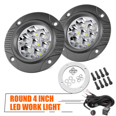 2x3.5'' 90w Flush Mount LED Round Flood Driving Light Offroad Truck + Wiring Kit