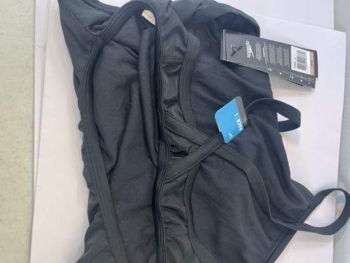 Speedo Women's Solid Logo Flyback Swimsuit Academy Size 38. Black with green - Picture 10 of 12