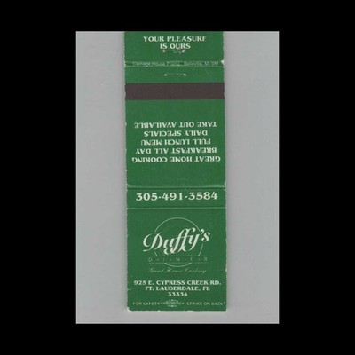 Matchbook Cover Duffy's Diner Ft. Lauderdale, FL