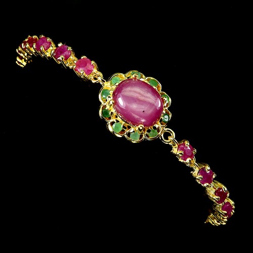 925 Sterling Silver Bracelet Oval Ruby 11x9mm Emerald Gemstone Jewelry 7.5in - Picture 2 of 13