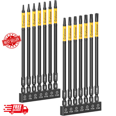 14PCS Impact Long Torx Bit Set, 6-Inch, T7 T40, Tamper Proof Star Bits Set, Magn