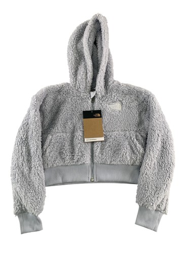 North Face Hoodie Jacket Girls XS Gray Sherpa Fleece Full Zip Ribbed Hem Soft
