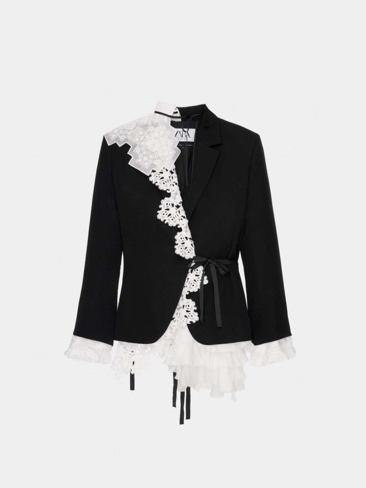 Zara Atelier Black White Women's Jacket with Lace Ruffle Bow Tie S image 3