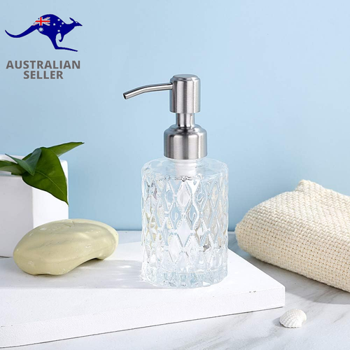 Soap Dispenser with Stainless Steel Pump, Clear Crystal Design, Vintage and Eleg - Picture 2 of 12