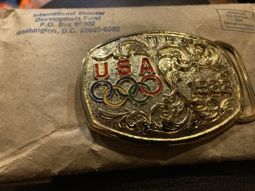 Vintage 1988 Olympic Gold Toned Belt Buckle Made in USA Enameled 3.25" x 2.5"