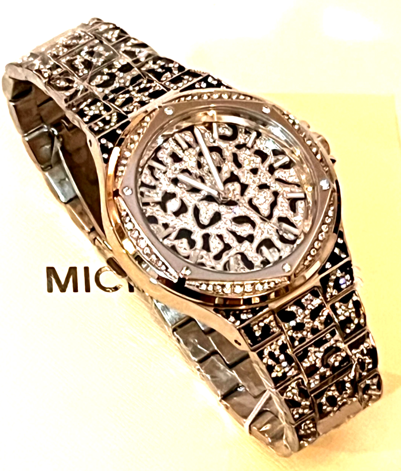 MICHAEL KORS MK7408 Lennox Animal Pavé SILVER-Tone Ladies Watch BNWT G ...