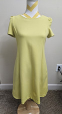 Zara Yellow Puff Sleeve A-Line Mini Crew Neck Dress Women S Woven Zip