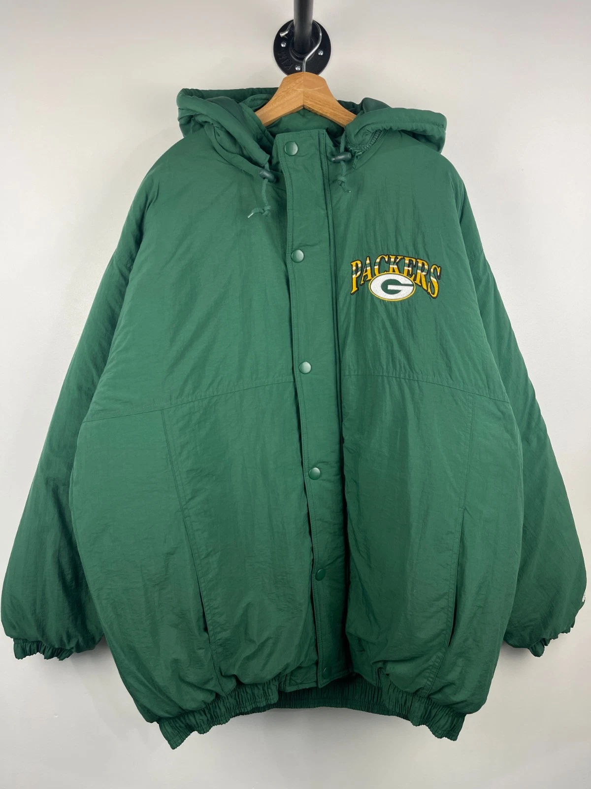 Vintage 90s NFL Starter Green Bay Packers Green Insulated Hooded Jacket Size XL