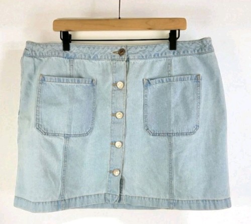 Forever 21 Denim Minirock Knopfleiste Damen XL 31 vorne helle Waschung Jeans - Bild 1 von 9