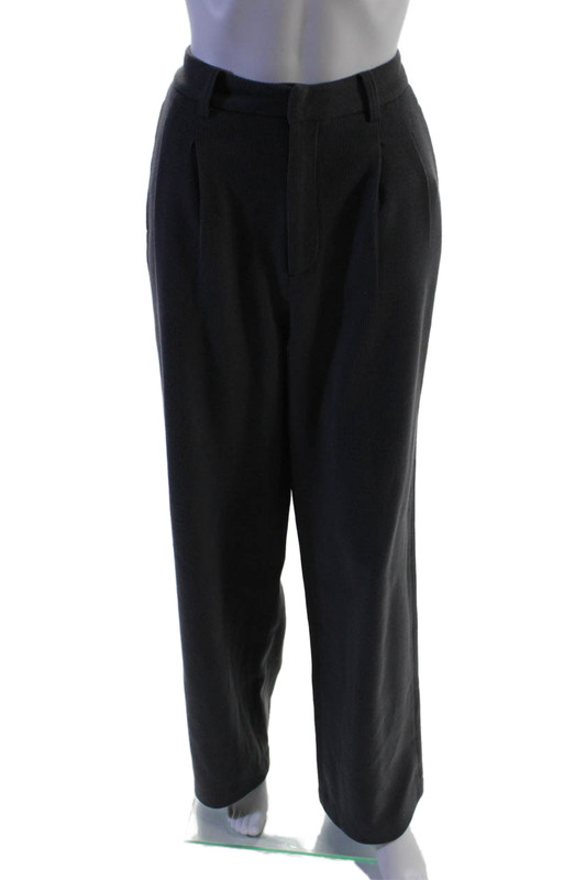 Monrow Womens Zipper Fly High Rise Pleated Knit Trouser Pants Gray Size Medium