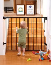 Baby Gate for Stairs Doorways, 26-41" W, 34" H, Auto-close, Black