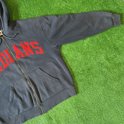 Felpa con cappuccio e zip intera vintage Majestic Cleveland Indians uomo grande blu - Foto 5 di 7