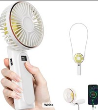Image of White Handheld Rechargeable Turbo Fan 4000 mAH 6 Gears 5-18 Hours Power Bank