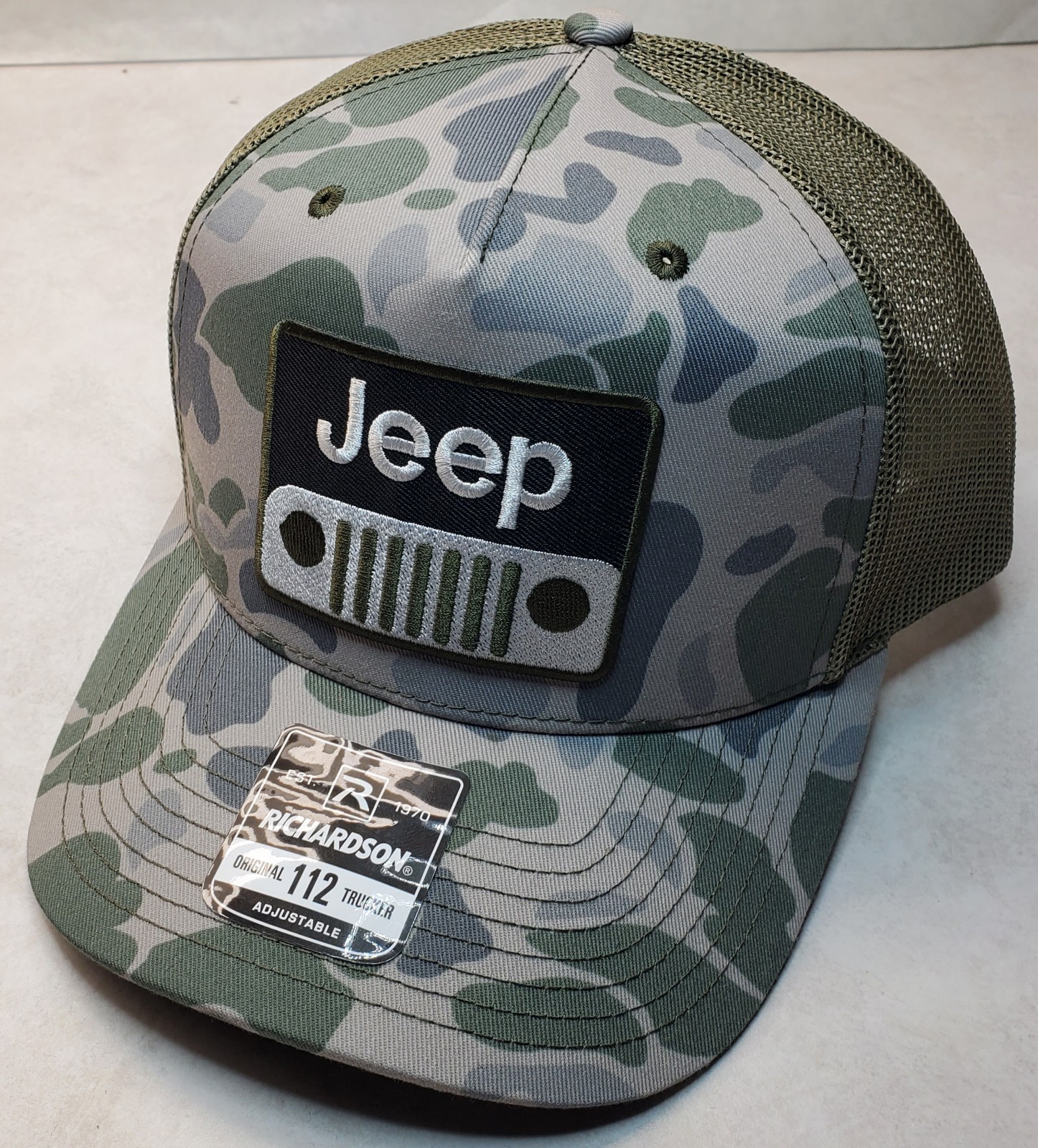 Jeep Embroidered Patch Richardson 112 Trucker Hat Snapback Marsh Duck Camo/Loden
