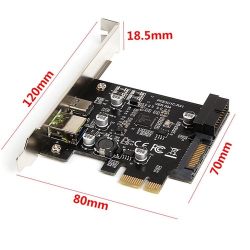 PCI-e Zu USB3.1 Typ-C Erweiterungskarte / PCIe Zu USB 2.4A Schnellladung + - Afbeelding 5 van 6