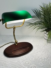 Vintage Banker Lamp With Green