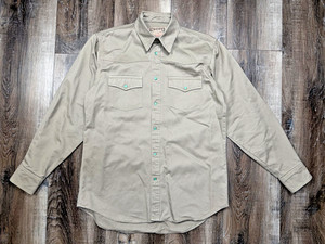 Schaefer Outfitter Western Pearl Snap Mens Large Tan Cotton Canvas Made in USA