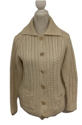 Vintage Strickjacke 100% Schurwolle Zopfmuster 