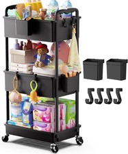 Diaper Cart W/ Lockable Wheels Easy Assembly 3 Tier Black Rolling Cart Baby