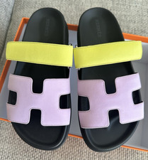 Size 36.5EU NIB HERM S Violet P tale / Vert Lime Satin Women  s Chypre Sandals