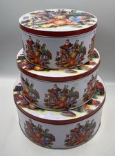 Vintage Stacking Christmas Tins Teddy Toys Cake Mince Pie Cookie Storage Tin Vgc