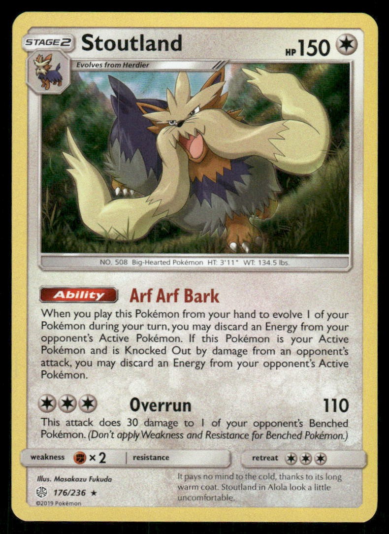 Stoutland 176/236 Holo Rare Cosmic Eclipse Pokemon Near Mint