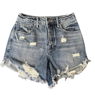 Good American Bombshell Denim Shorts 00/24 GBSH79RC Distressed  High Waisted 