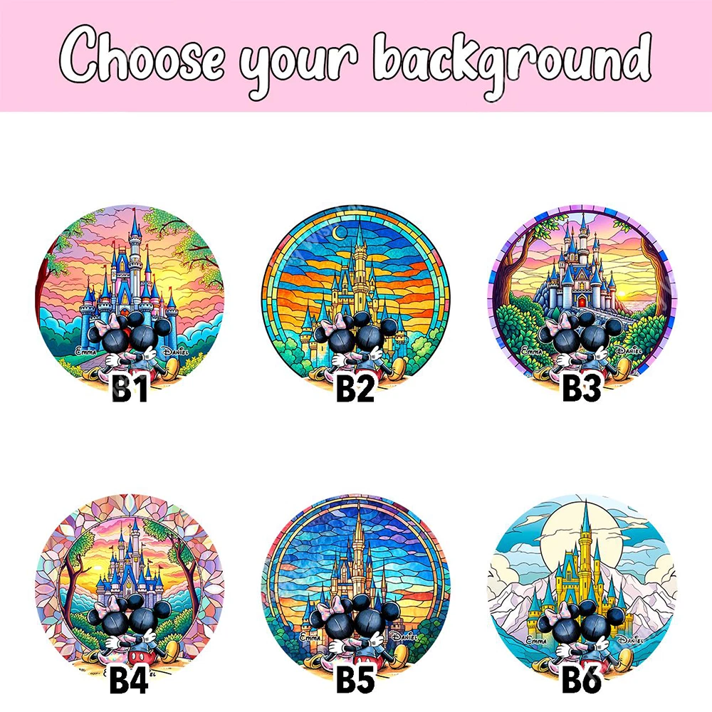 Personalized Mickey Mouse Stained Glass Suncatcher, Custom Couple Name Disney