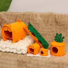 Carrot Stump shape Pet Tunnel Toys Felt Rabbit Squirrel Bed House  Pet Supplies
