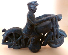 Vintage Cast Iron Patrol Motorcycle  Rider 1950  s 6" Long x 4.5  Tall