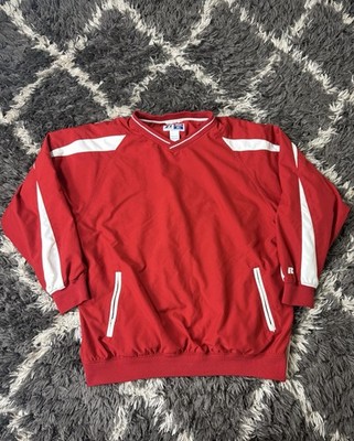 Russell Athletic Team Issue Windbreaker Mens XL Red V-Neck Pullover Jacket