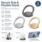 3-Pack 360° Finger Ring Stand & Car Magnetic Phone Holder Desk Bracket Metal
