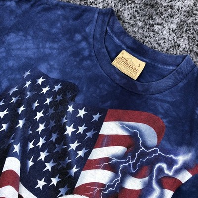 The Mountain Shirt Mens Large Blue Tie Dye Eagle American Flag USA Graphic Tee