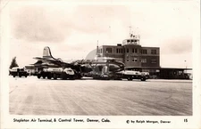 Stapleton  Control Tower Denver CO United Airlines 1948 RPPC Postcard COPY