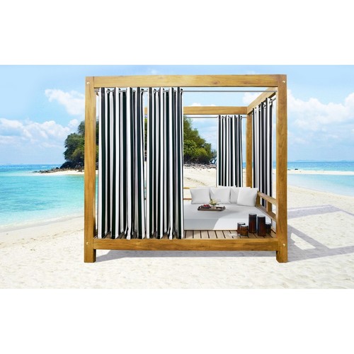 Seascapes Stripe Indoor/Outdoor Grommet Curtain Panel - Pair Black 50" x 84"
