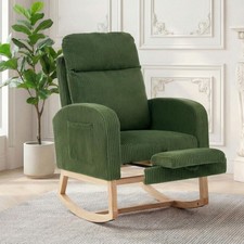 Nursery Rocking Chair, Corduroy Upholstered Rocking Chair with Footrest Bedroom