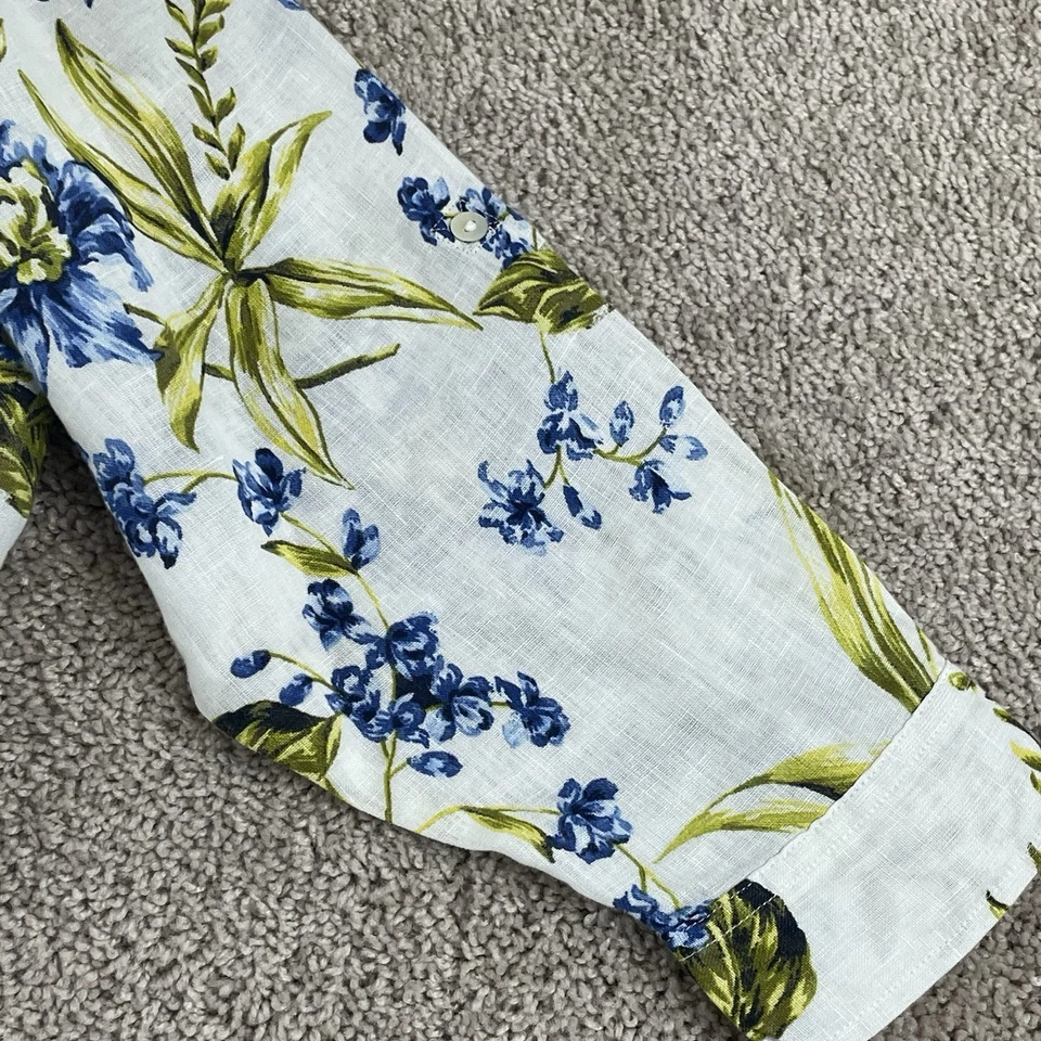 Camisa Joie Lino Gana 2X Azul Blanco Floral Paisaje Estampado Costa Playa F47 Foto 4 de 4