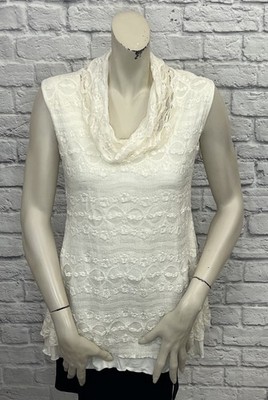 SNOSKINS WOMEN S IVORY LACE LAYERED SLEEVELESS TOP SIZE M